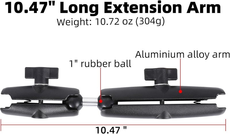 FPN Dual Extension Double Socket Arm with 1" Double Ball Adapter Compatible with RAM B Size Mount and Other 1 inch Industry Standard Device, 360° Rotation Rod for Bike, Truck, Car (10.47" Length) - Image 2